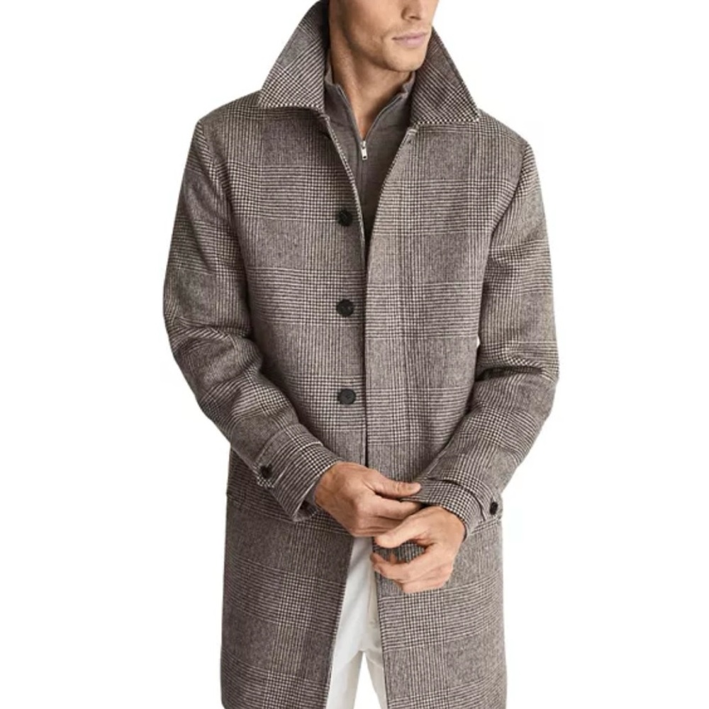 Reiss Remand Large Check Car Coat (Men XS)